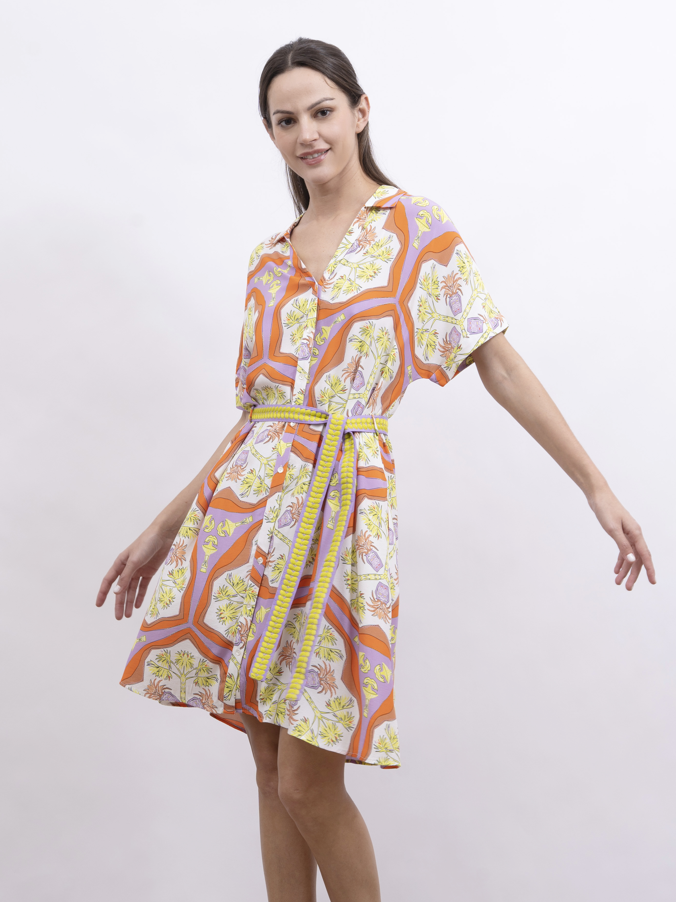 POM 印花V領恤衫連身裙