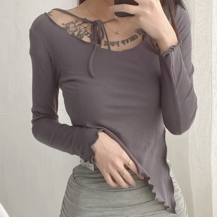 Hot selling fungus side slit triangle hem T-shirt (iron gray) (S/M size) (contact customer service after placing the order to confirm the delivery size)
