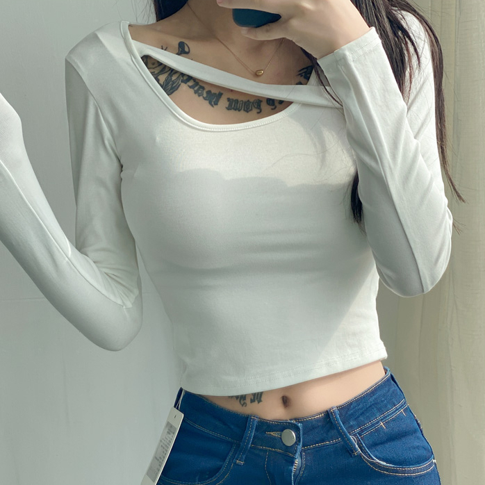 Hot selling one-piece long-sleeved T-shirt (white) (S-L size) (contact customer service after placing order to confirm delivery size)