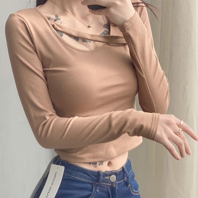 Hot selling one-piece long-sleeved T-shirt (camel) (S-L size) (contact customer service after placing order to confirm delivery size)