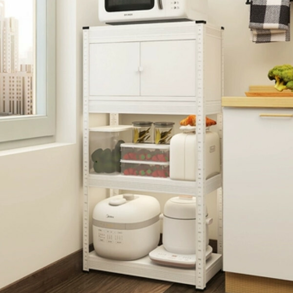 Hot iron color kitchen cabinets bookshelf shoe cabinet bathroom storage cabinet shelf [60*40*114cm] four layers, white with one layer of cabinets