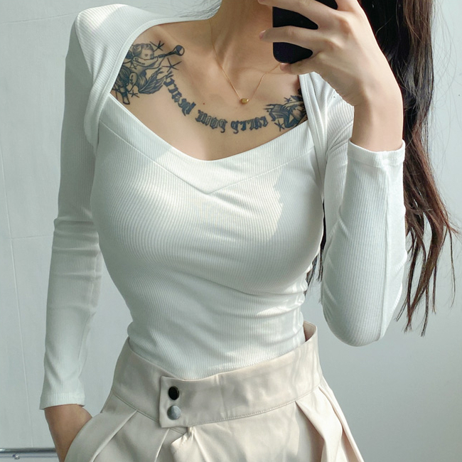 Hot seller collared long-sleeved T-shirt (white) (S/M size) (contact customer service after placing order to confirm delivery size)