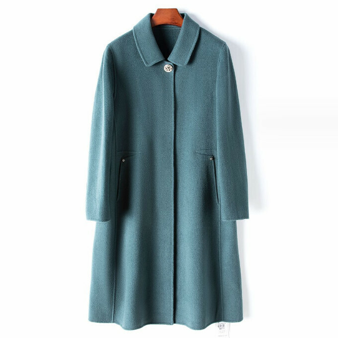熱賣高支羊毛長款毛呢外套(S-XL碼)(藍色)(下單後聯絡客服確認發貨尺碼)