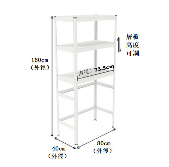 熱推鐵藝色彩 厨櫃 浴室儲物櫃 馬桶架 洗衣機置物架 【80x40x160cm】3層 白色