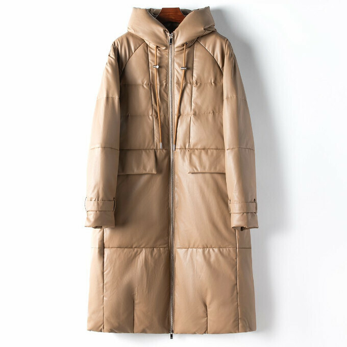 熱賣綿羊皮連帽長款羽絨服(XL/3XL碼)(卡其色)(下單後聯絡客服確認發貨尺碼)