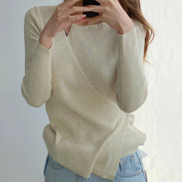 Hot selling irregular hollow knitted sweater (apricot color) (S/M size) (contact customer service after placing the order to confirm the delivery size)