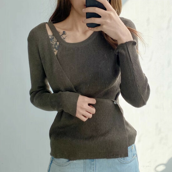 Hot selling irregular hollow sweater (brown) (S/M size) (contact customer service after placing the order to confirm the delivery size)