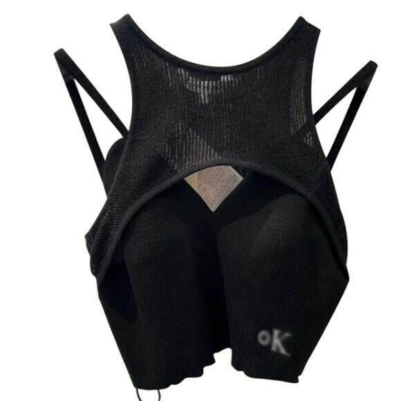 Hot selling embroidered knitted camisole [black] sizes [S to L] [please contact customer service to confirm the delivery size after placing the order]