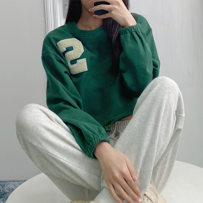 熱賣字母貼標寬鬆短款衛衣(綠色)(S-L碼)(下單後聯絡客服確認發貨尺碼)