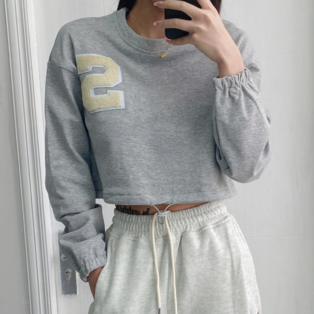 熱賣字母貼標寬鬆短款衛衣(灰色)(S-L碼)(下單後聯絡客服確認發貨尺碼)