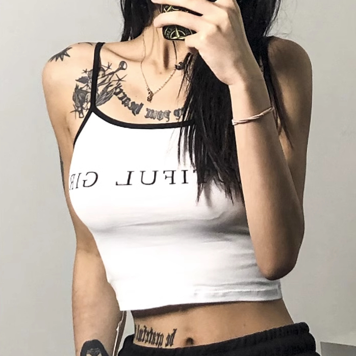 Hot selling contrasting letter camisole (white) (S/M size) (contact customer service after placing the order to confirm the delivery size)
