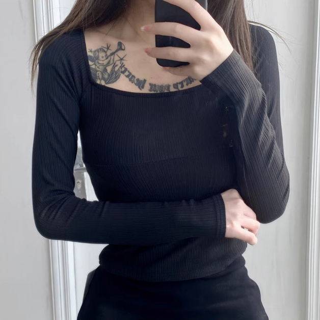 Hot seller collar long-sleeved bottoming T-shirt (black) (S-L size) (contact customer service after placing the order to confirm the delivery size)