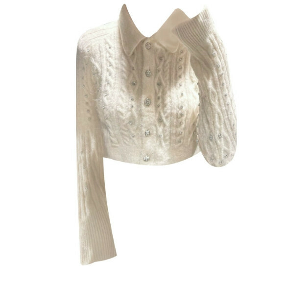 Hot selling knitted cardigan sweater [apricot white] sizes [S to L] [please contact customer service to confirm the delivery size after placing the order]