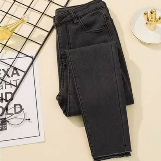 Hot selling high-waisted nine-point stretch jeans [grey] [size M-4XL] (please contact customer service to confirm the delivery size after placing the order)