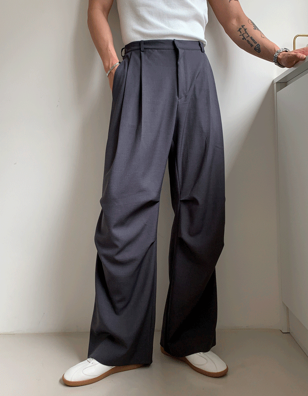 立體細摺休閒西裝褲