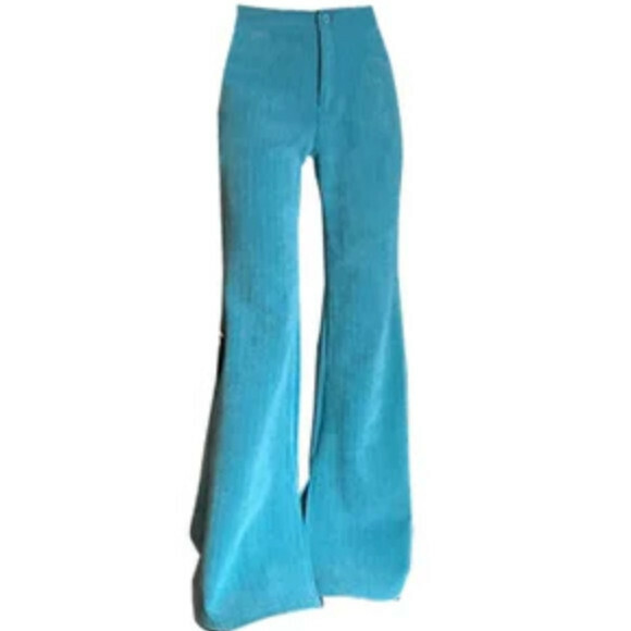 Hot Selling Velvet Slit Flared Pants [Lake Blue] Sizes [S-L] [Please contact customer service to confirm the delivery size after placing the order]