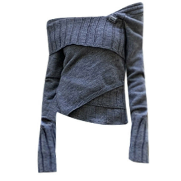 Hot selling one-shoulder short woolen sweater [grey] size [S-M] [please contact customer service to confirm the delivery size after placing the order]