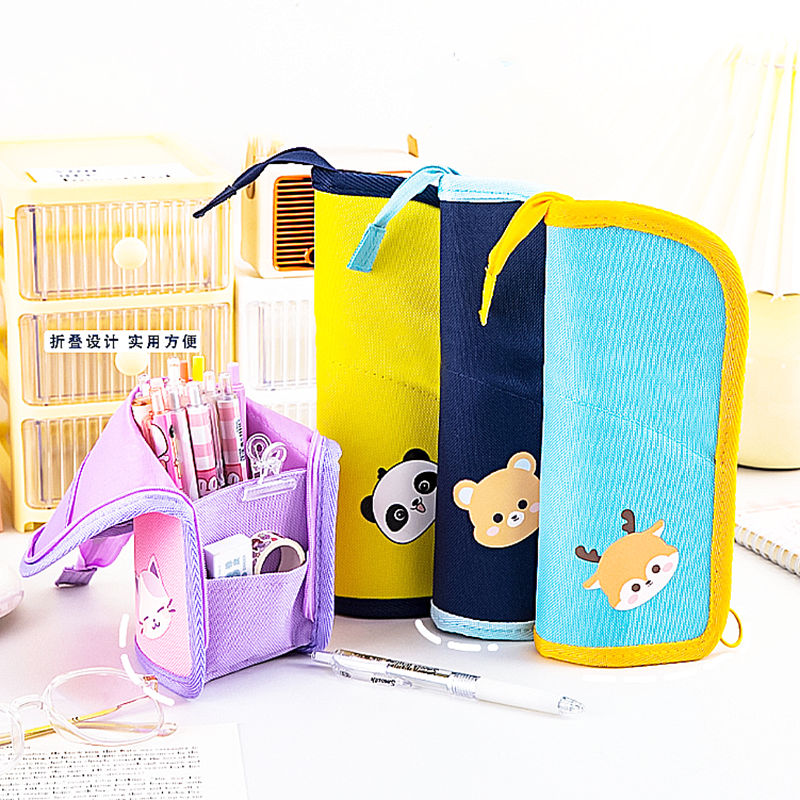 卡通動物大容量帆布折疊筆袋 A2322