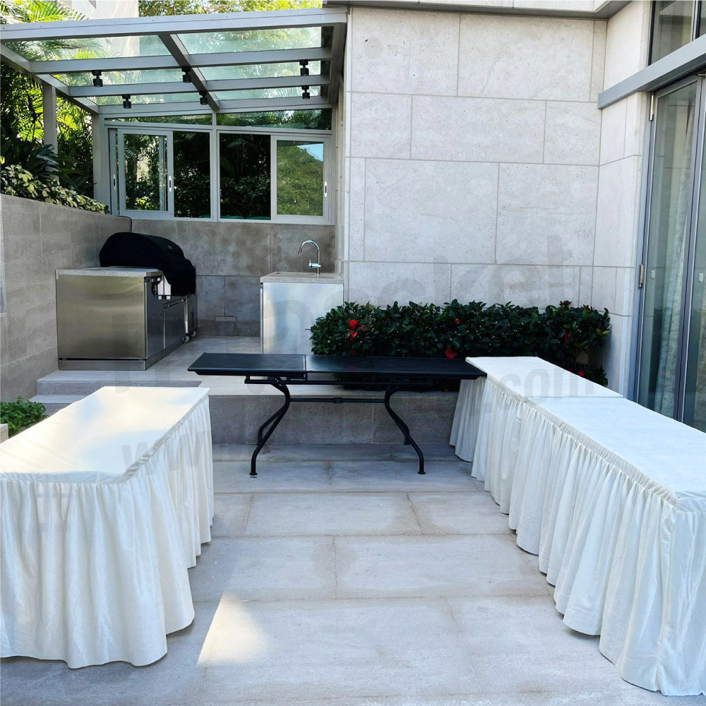 [Rental] HKshows 1.2m Folding Wooden Table with White Tabkecloth Rental - SRT202Ww