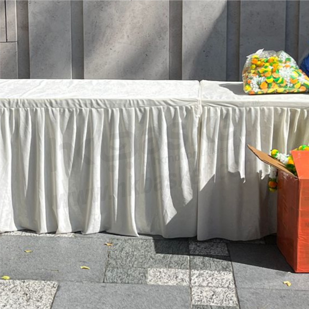 [Rental] HKshows 1.8m Folding Wooden Table with white Tablecloth Rental - SRT201Ww