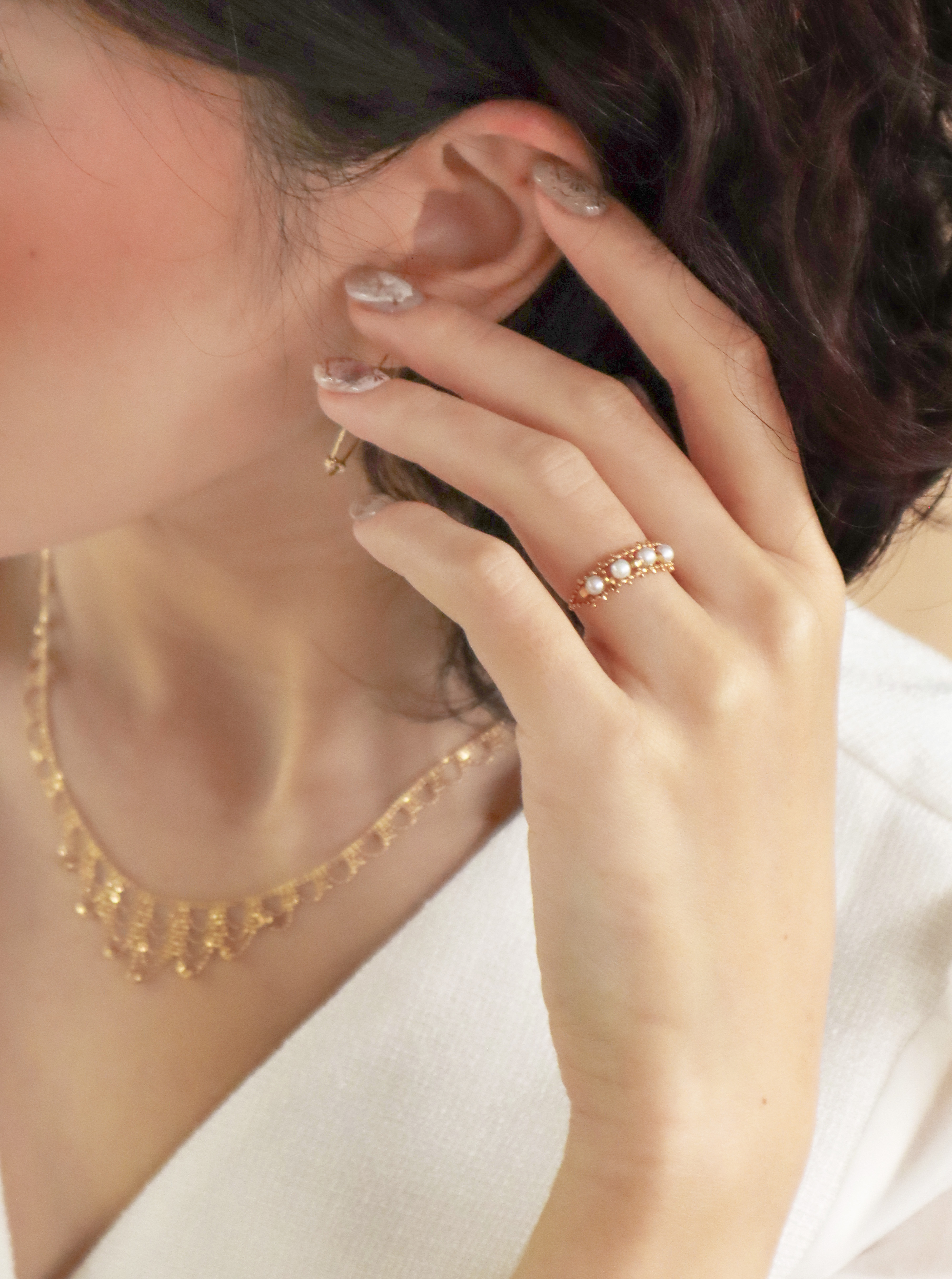 18K/日本設計款系列-珍珠層華鍊戒