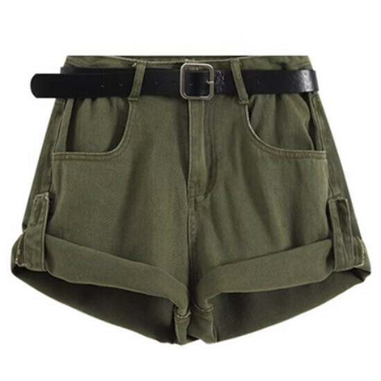 熱賣卷邊牛仔短褲【軍綠色】【S-2XL碼】（下單後請聯絡客服確認發貨尺碼）