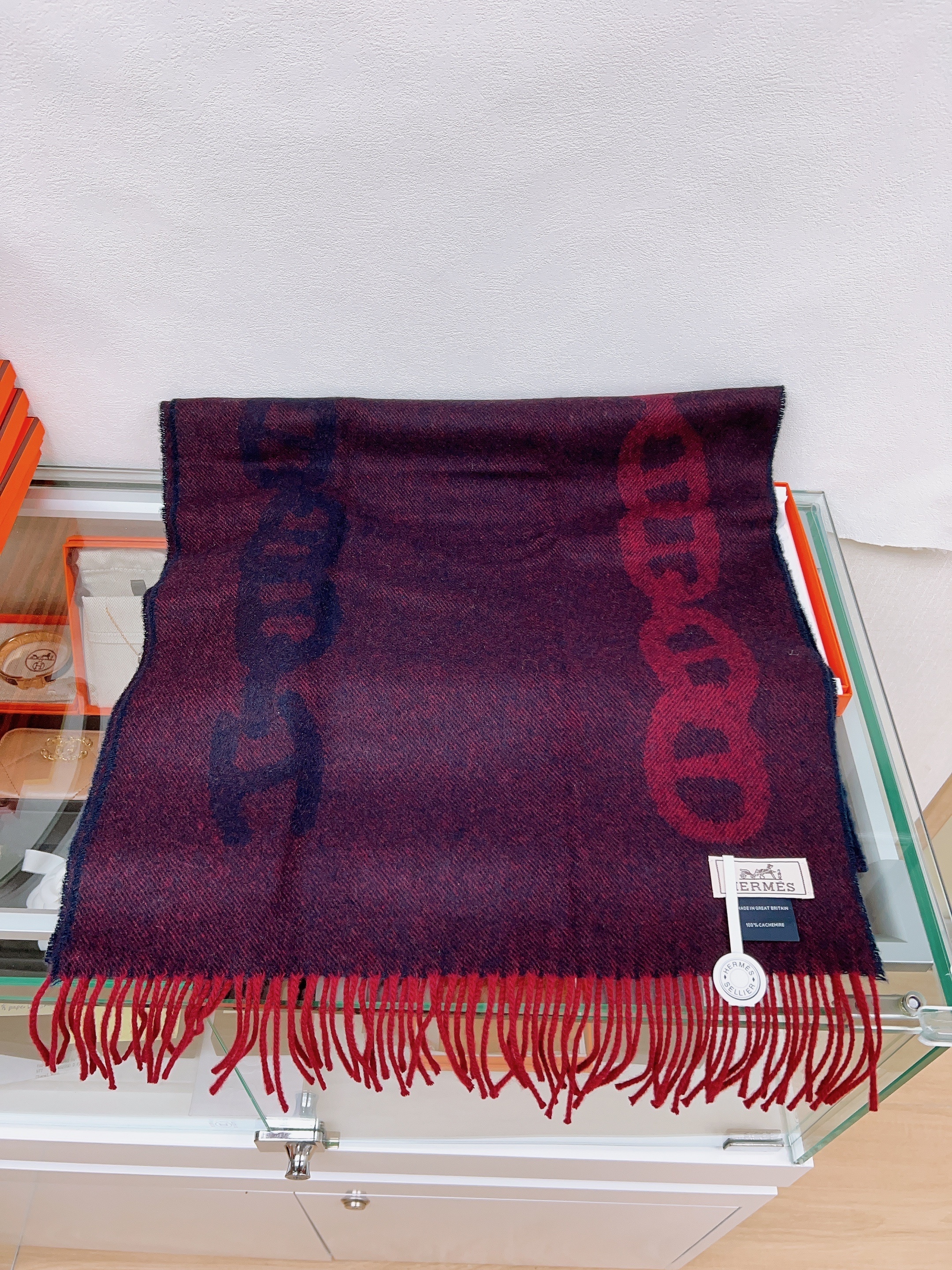 *Unused* Hermes scarf/ muffler (red/blue) 160cm