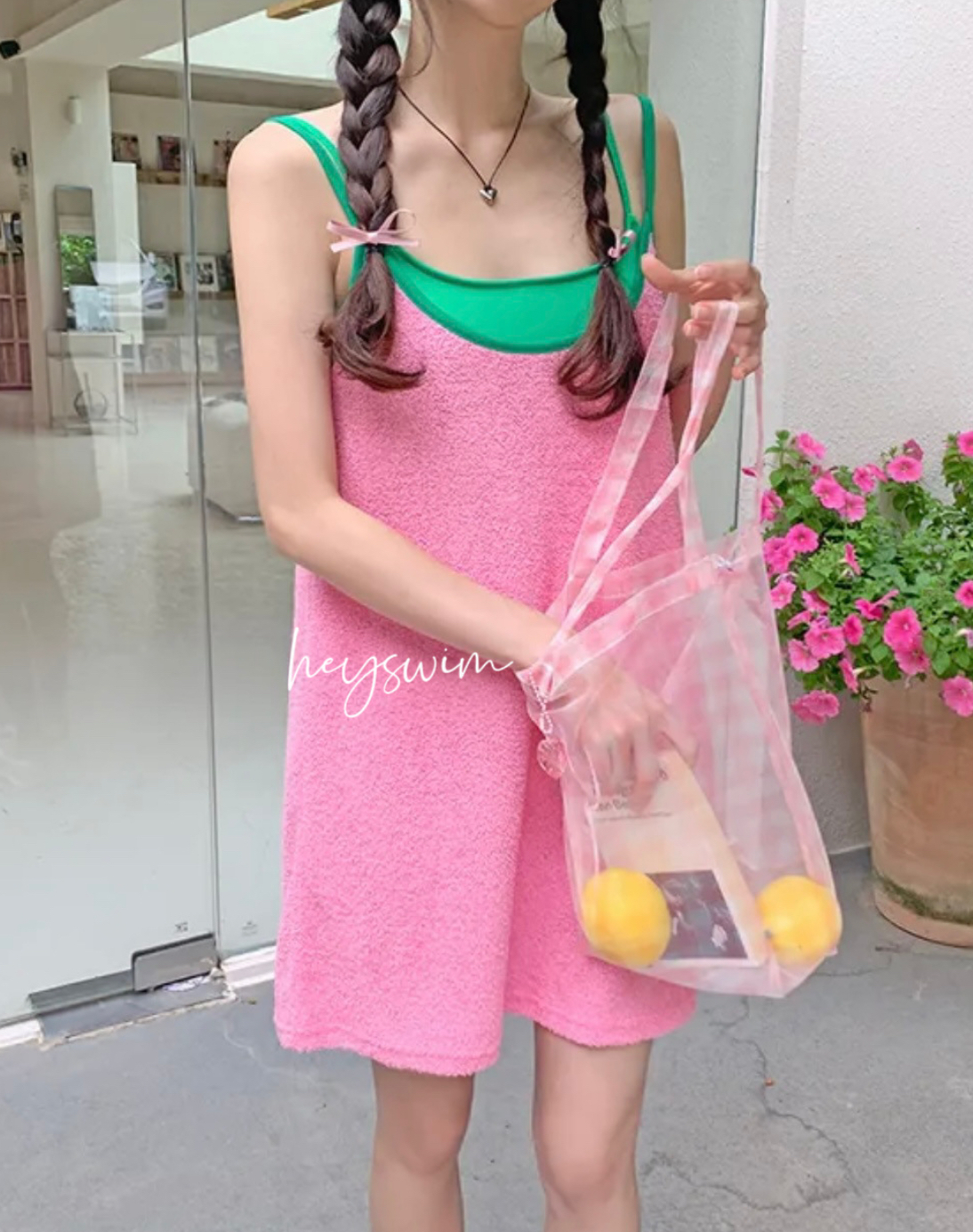 甜蜜學生感撞色吊帶連身毛巾衣（六色）