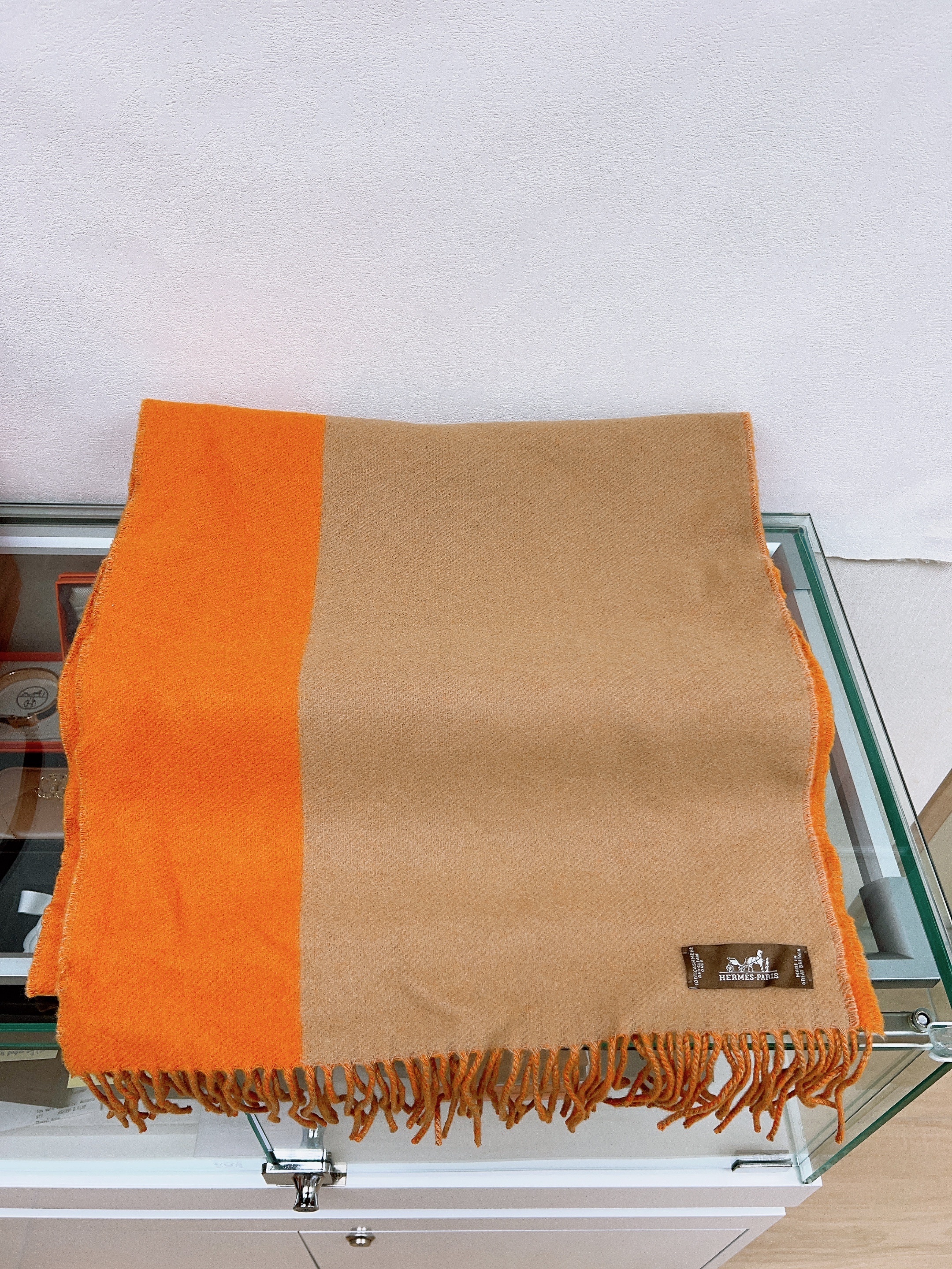 Hermes scarf/ muffler (orange caramel 180cm)