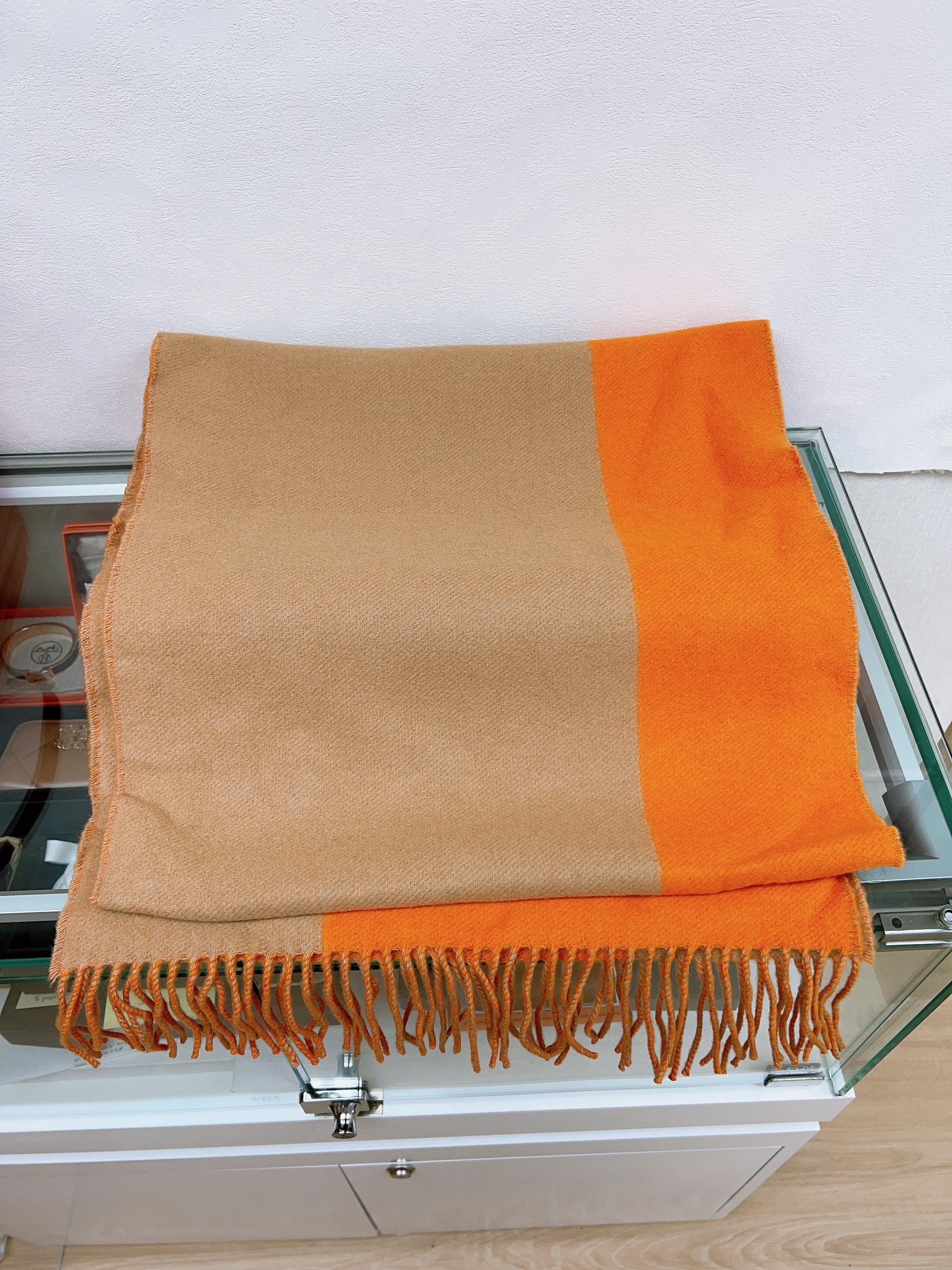 Hermes scarf/ muffler (orange caramel 180cm)