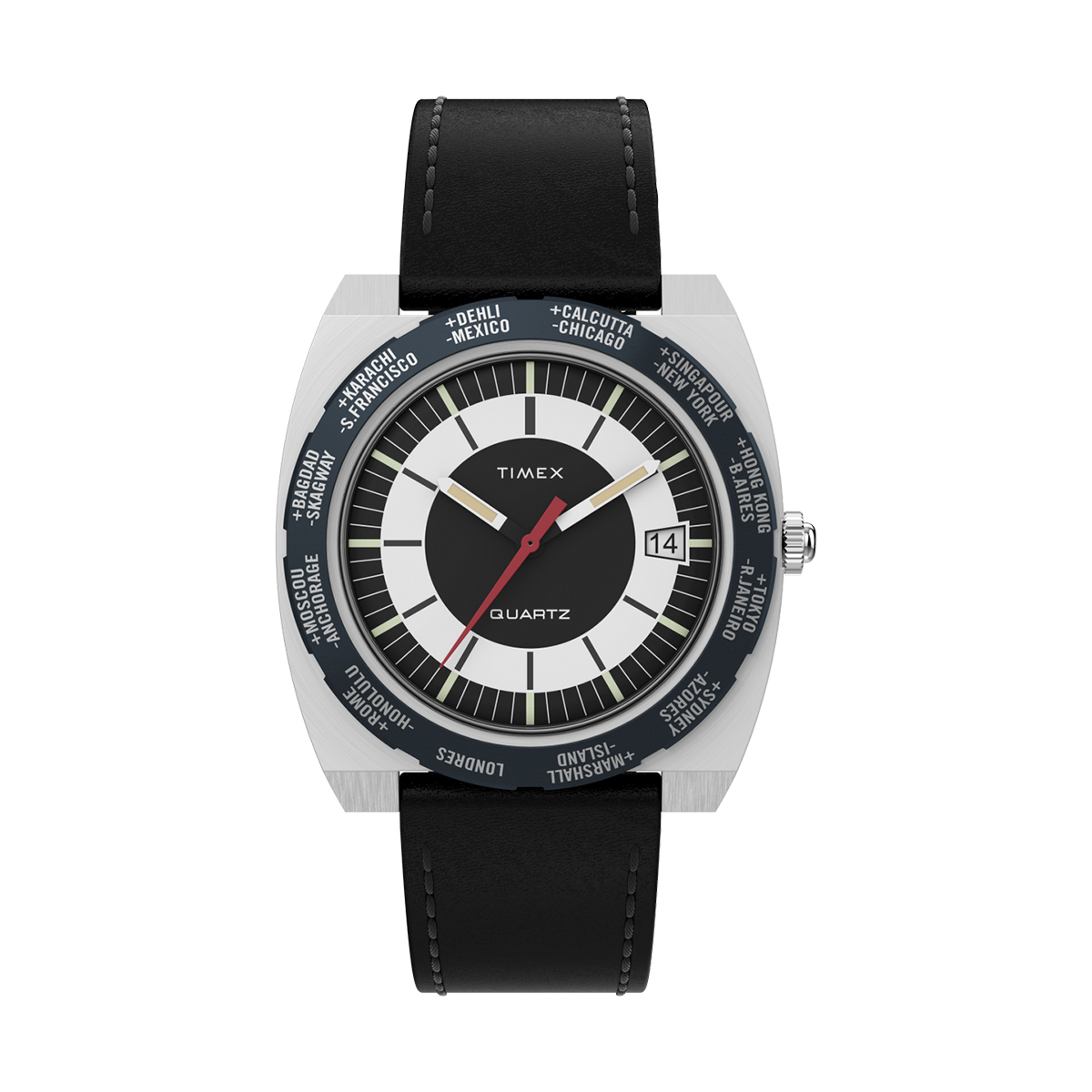 Q Timex 1972 世界時間 復刻版 39mm 皮帶 石英錶 TW2V69500