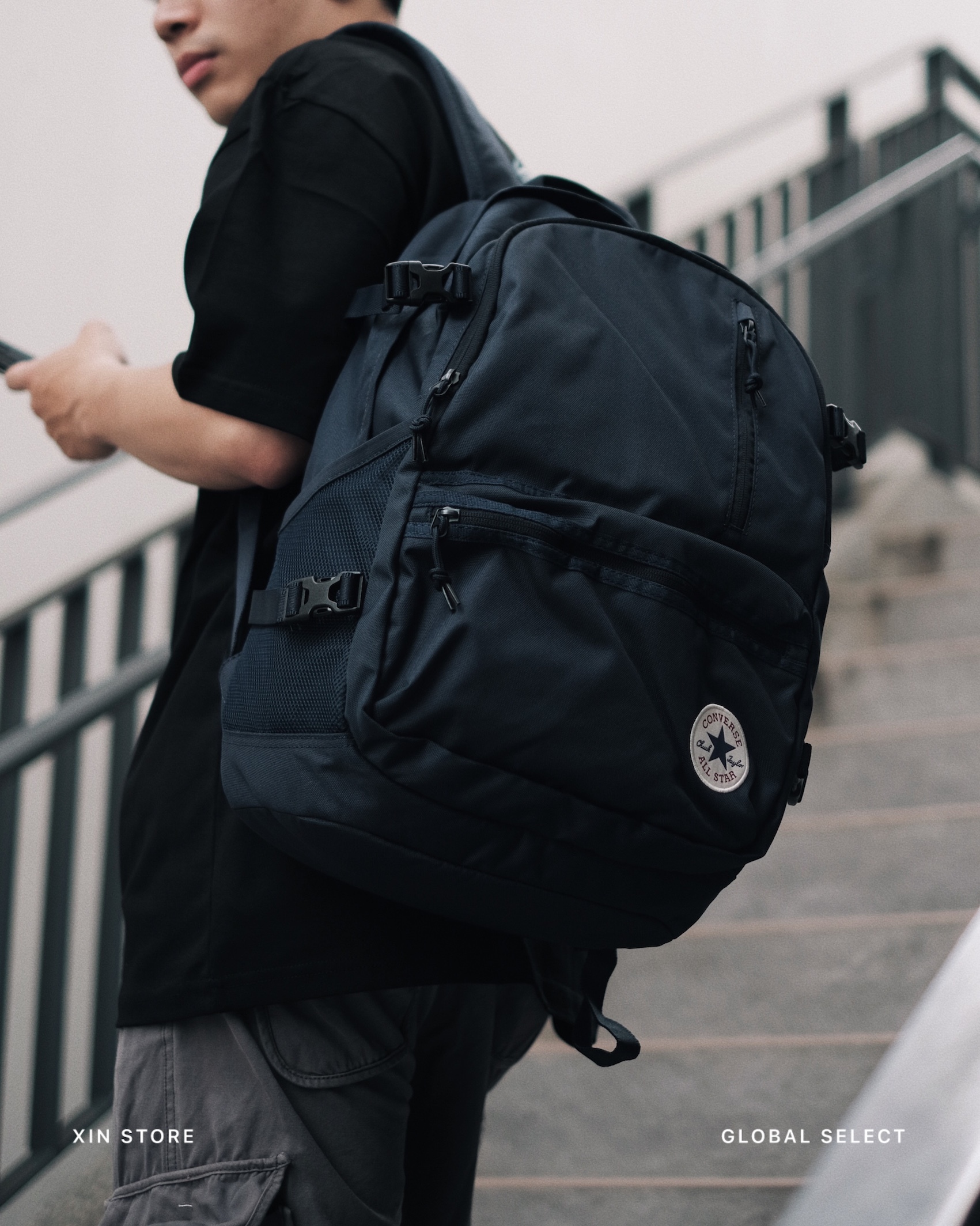 Converse All Star Backpack 多夾層 電繡Logo 後背包 黑 海軍藍
