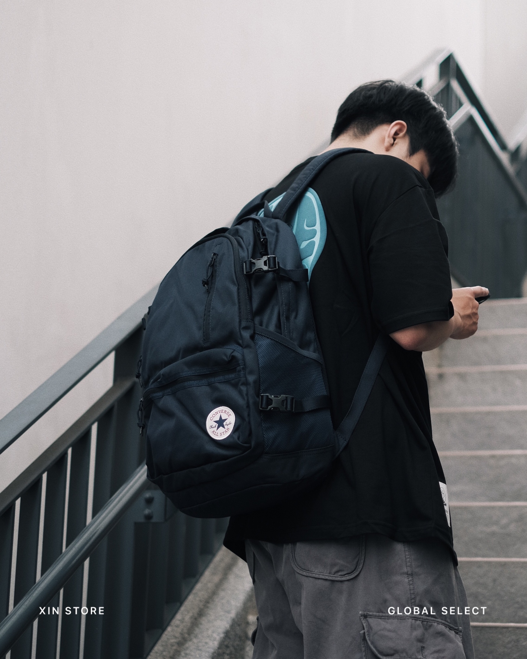 Converse All Star Backpack 多夾層 電繡Logo 後背包 黑 海軍藍