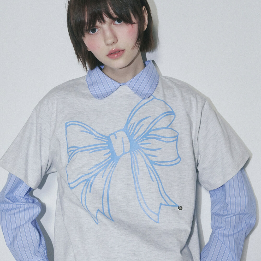 RONRON BIG RIBBON LINE T SHIRT WHITE MELANGE