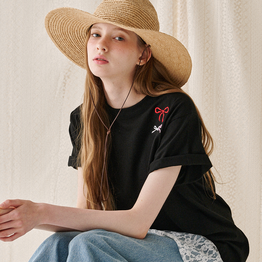 RONRON 3 RIBBON BASIC FIT T SHIRT BLACK