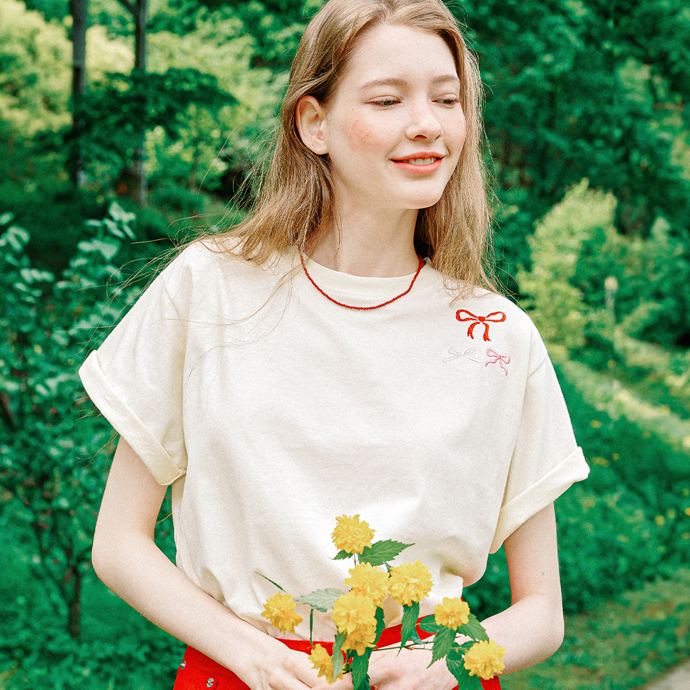 RONRON 3 RIBBON BASIC FIT T SHIRT SOFT BUTTER