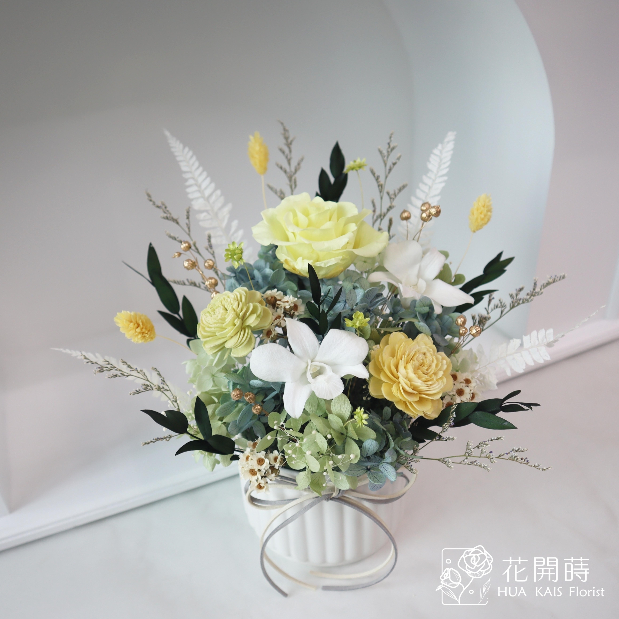 永生桌花|青草綠蘭花(M)|開幕賀禮|新居賀禮|母親節禮物|永生花禮