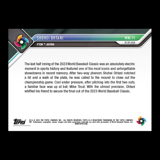 WBC球員卡 Shohei Ohtani - 2023 World Baseball Classic TOPPS NOW® Card 71 - PR: 42273