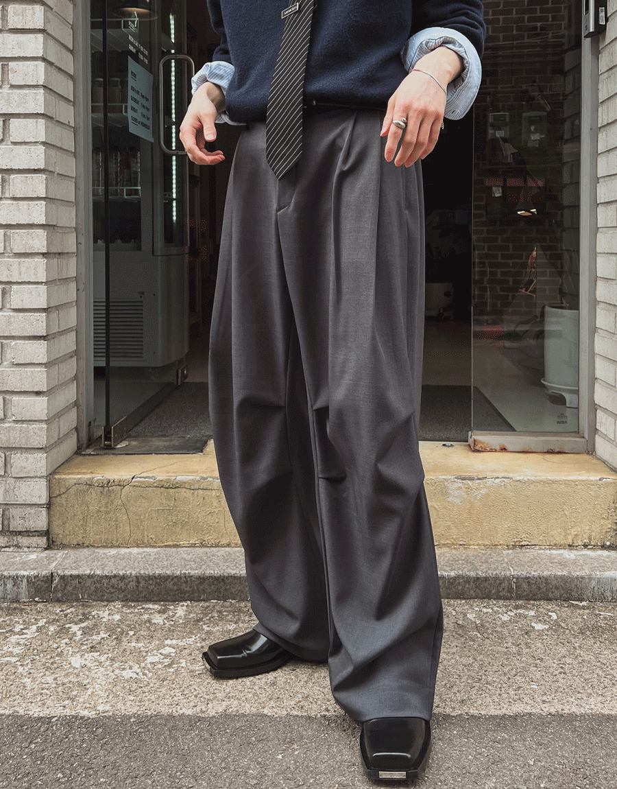 立體細摺休閒西裝褲