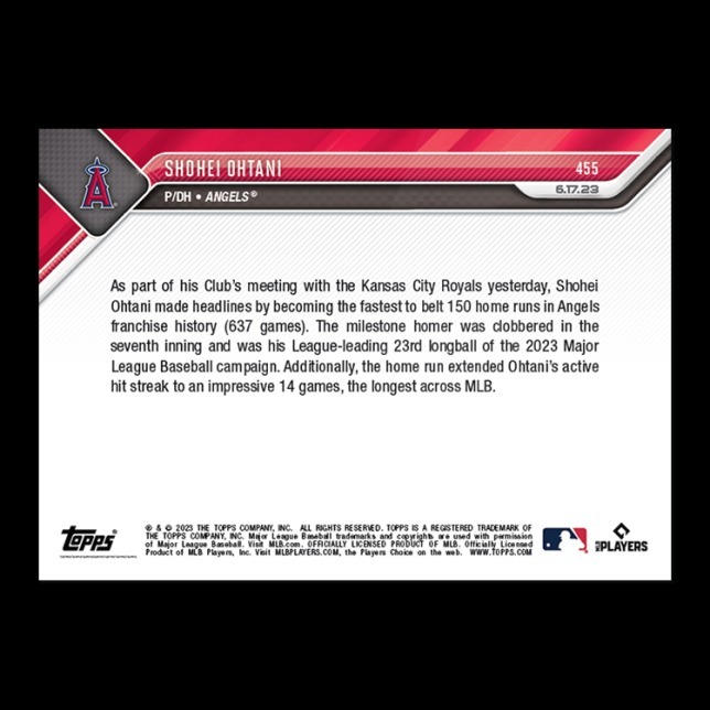 MLB球員卡 Shohei Ohtani - 2023 MLB TOPPS NOW® Card 455 - PR: 7279