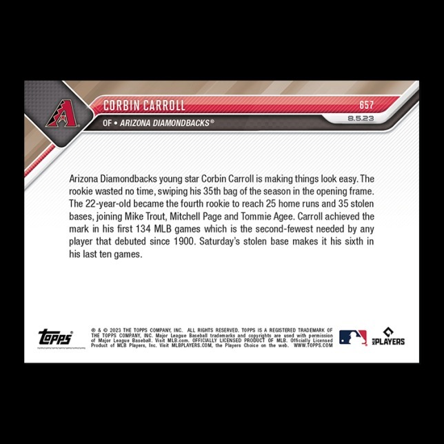 MLB球員卡 Corbin Carroll - 2023 MLB TOPPS NOW® Card 657 - PR: 2650