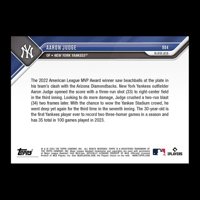 MLB球員卡 Aaron Judge - 2023 MLB TOPPS NOW® Card 904 - PR: 2976