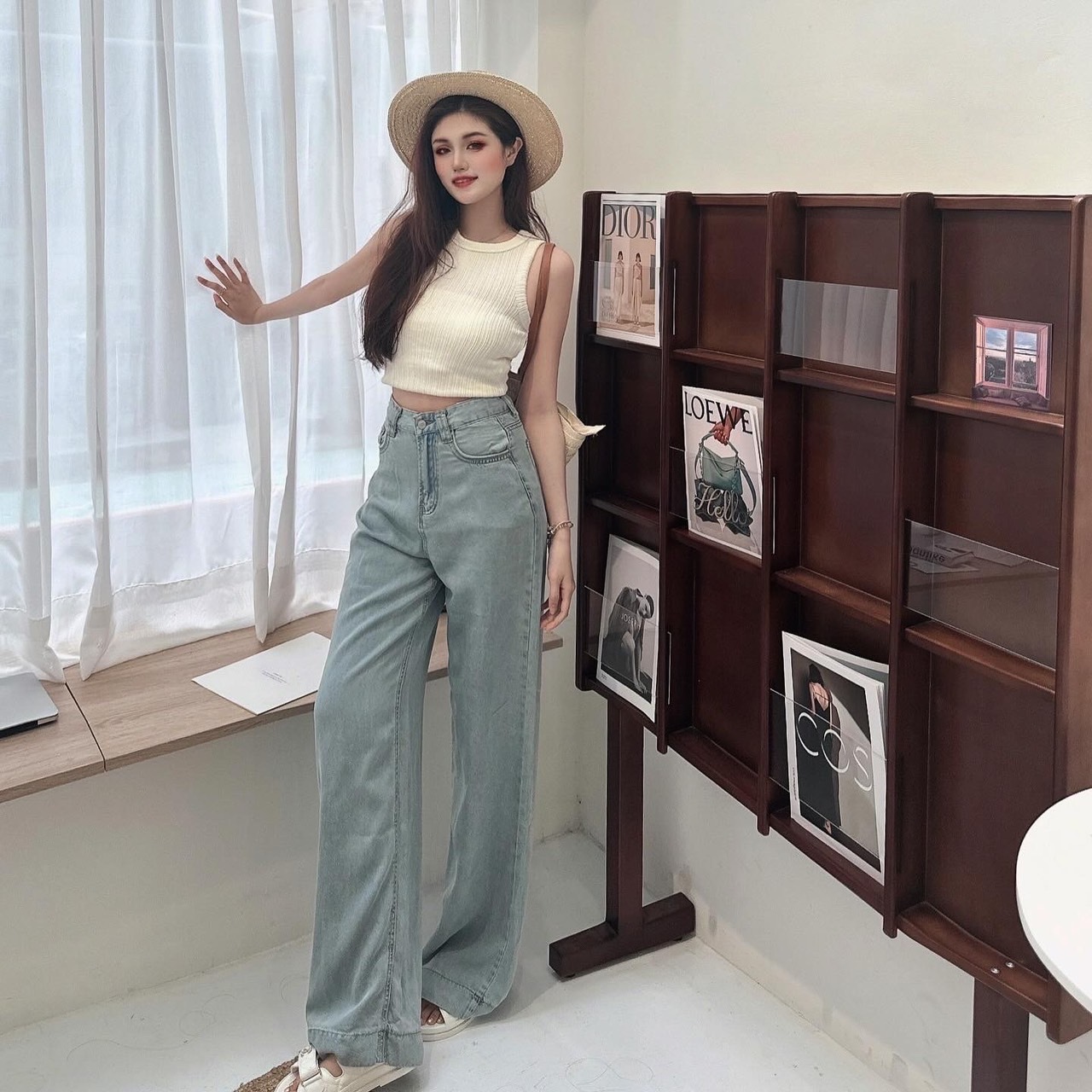 涼感復古牛仔寬褲/二色