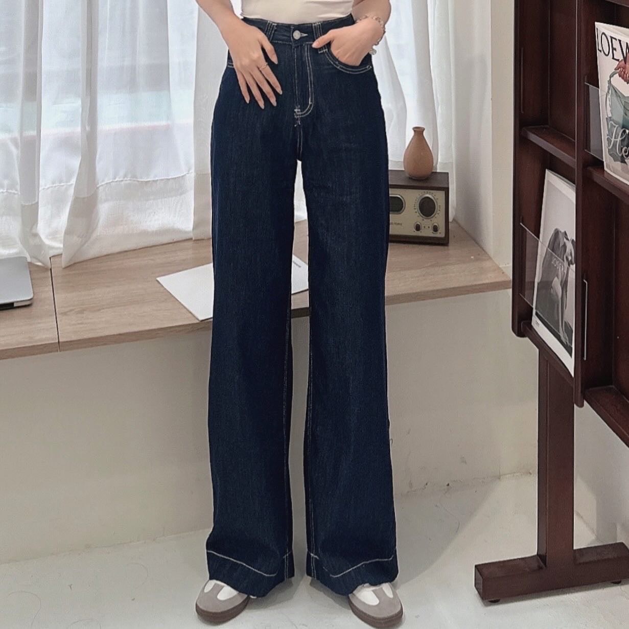 涼感復古牛仔寬褲/二色