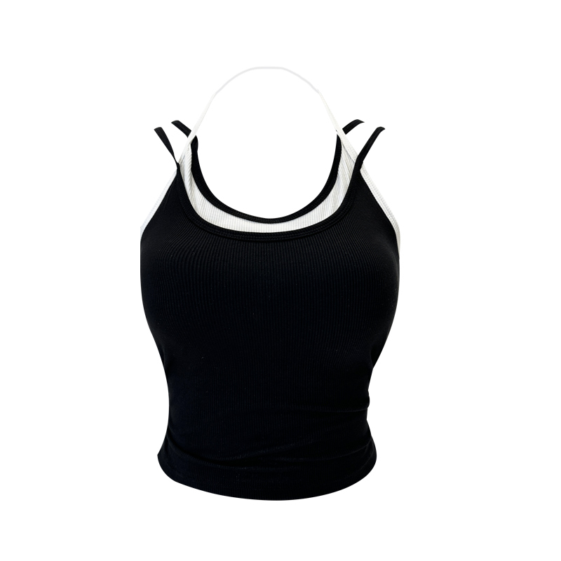 Hot selling fake two piece halterneck vest (black, one size fits all)