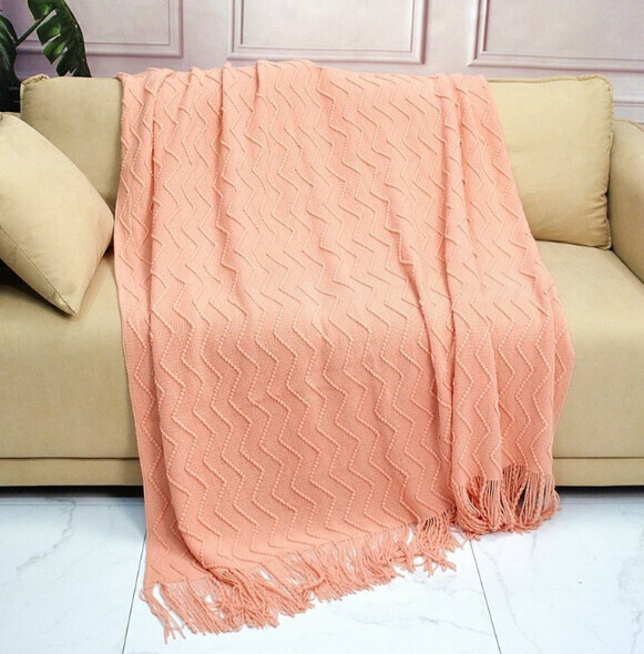 Hot recommendation solid color lunch break blanket (orange pink) (size: 130*230cm including tassels)