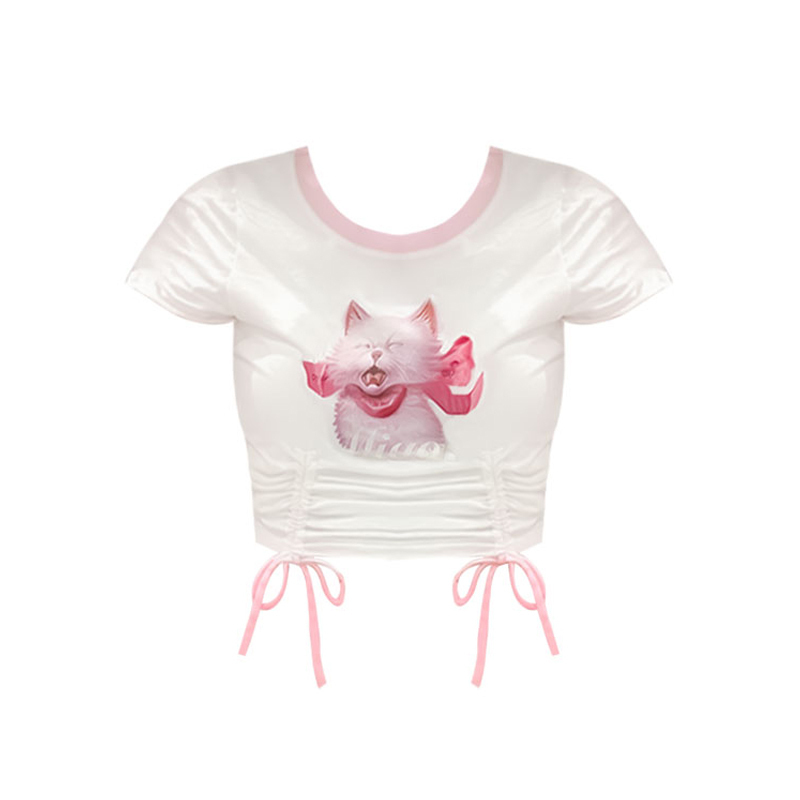 Hot selling cat print T-shirt (white, one size fits all)