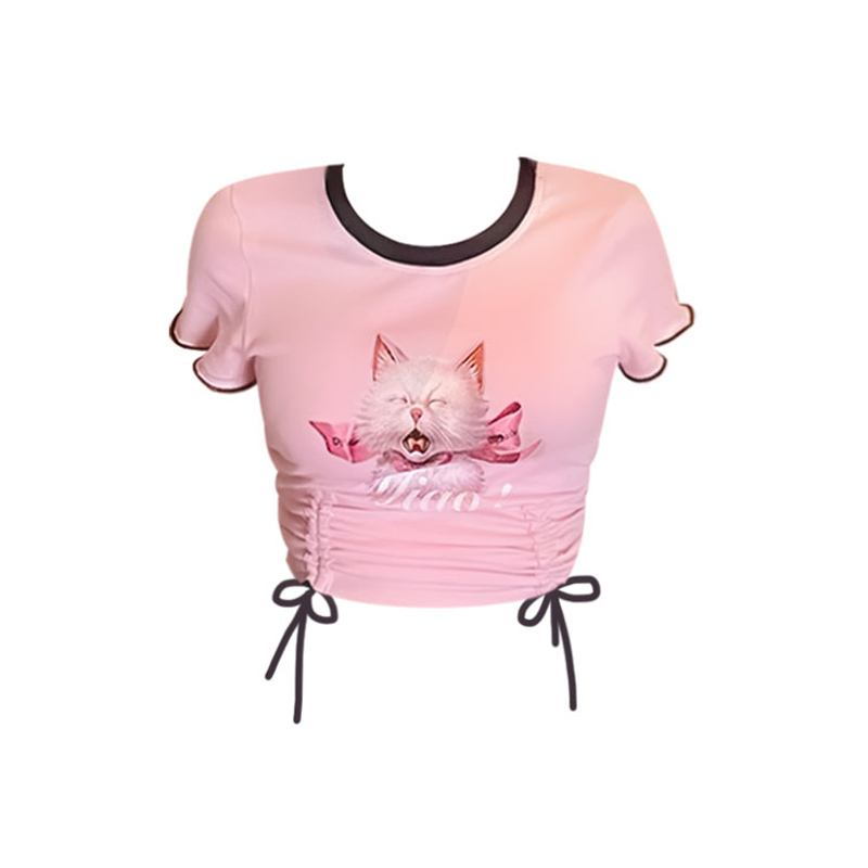 Hot selling cat print T-shirt (pink, one size fits all)