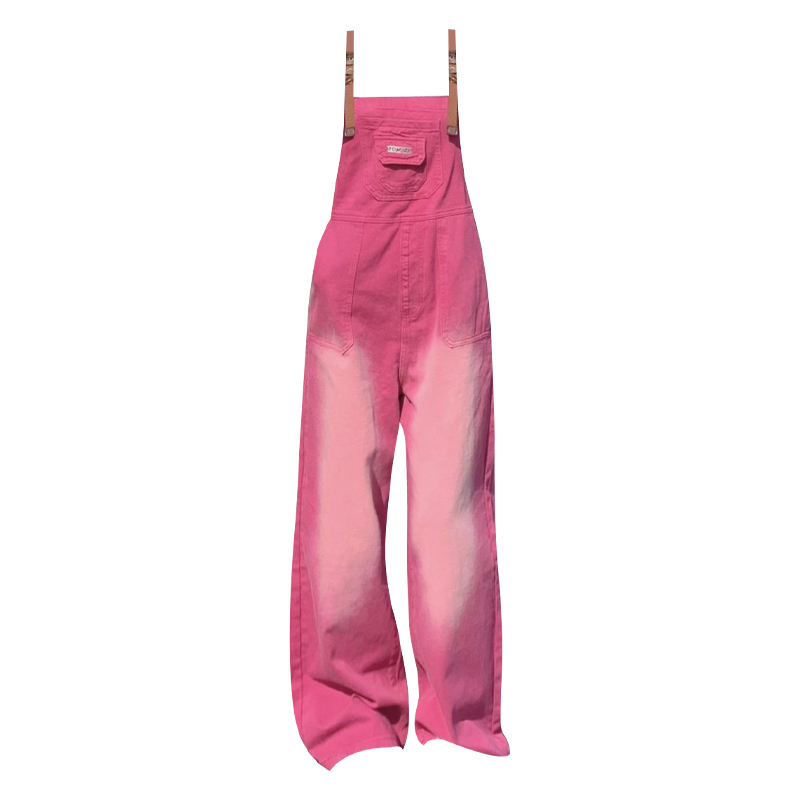 Hot selling wide-leg denim overalls (rose red size S-XL) (please contact customer service to confirm the delivery size after placing the order)
