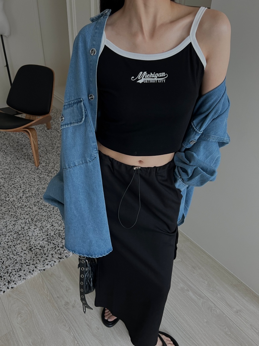 字母滾邊細肩背心*3色